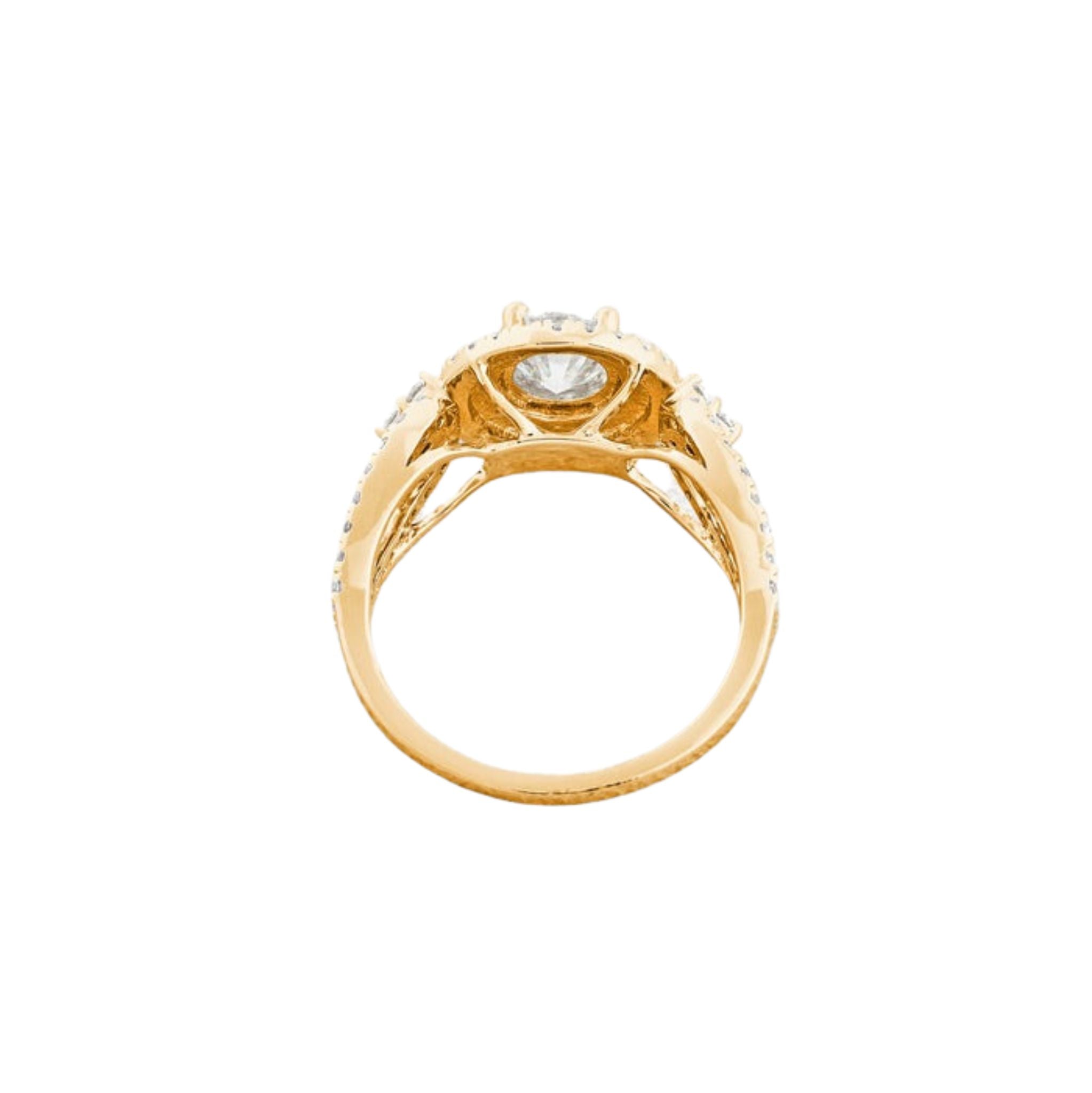 0.7 CT Round Cut Double Halo Vintage Moissanite Engagement Ring Yellow Gold